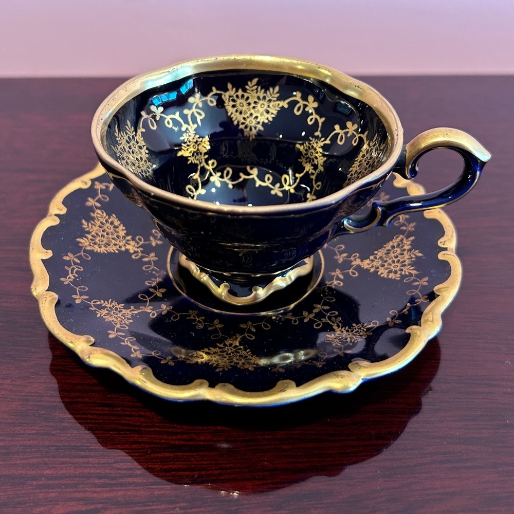 Lindner Kueps Bavaria US Zone Germany Collectable Cup and Saucer Cobalt and Gold
